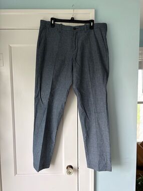 J.Crew 770 Straight-Fit Pants Baird McNutt Irish Linen Cotton Blend Blue Coastal